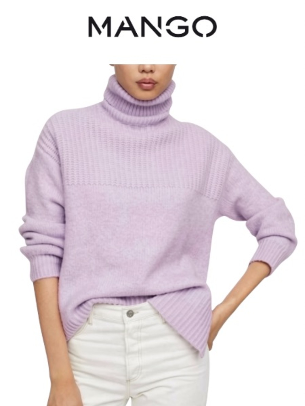 Mango Women's Soft Lilac Turtleneck Sweater